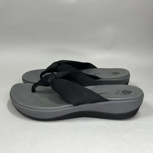 Clarks Cloudsteppers Arla Glison Sandals‎ Women's 8 Black Grey Wedge Flip Flops - Picture 4 of 8
